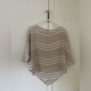 Linen Poncho / Shawl from Positano Italy ! Pretty white and taupe stripes!
